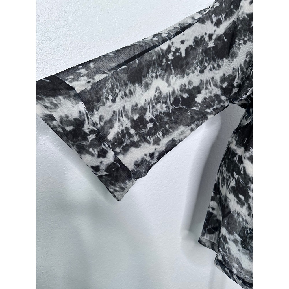 Alberto Makali Black White Tie Dye V-Neck Mini Dress Sheer Gathered Waist - Picture 4 of 9